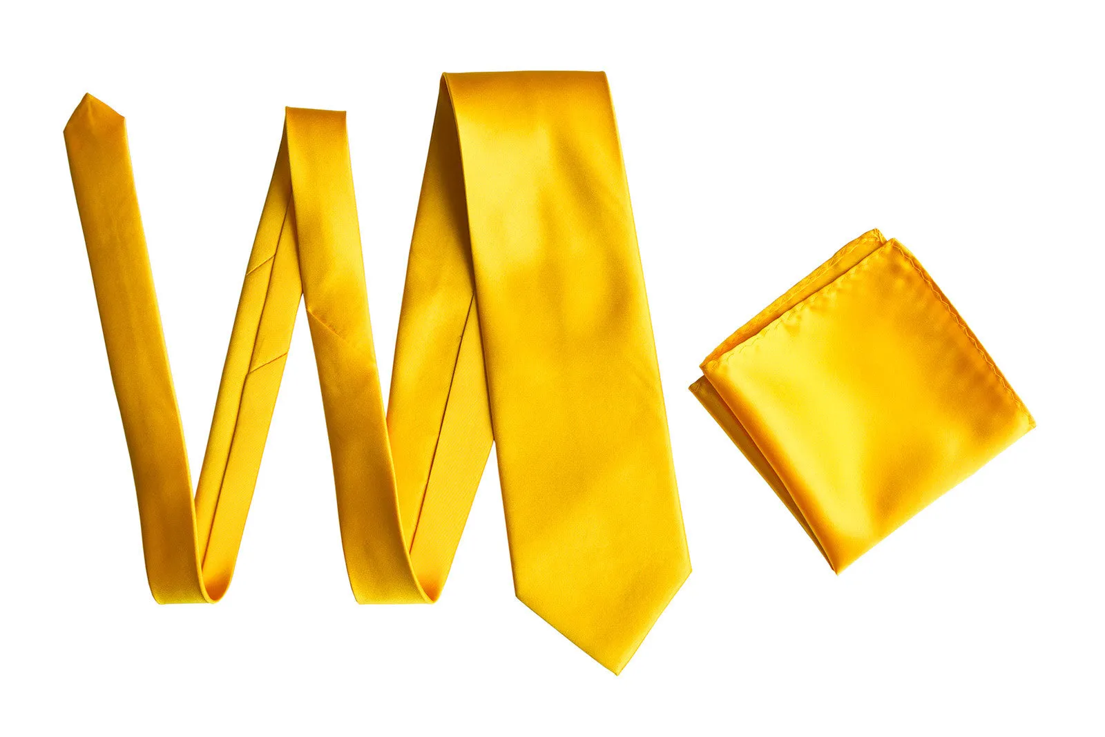 Marigold Pocket Square. Medium Yellow Solid Color Satin Finish, No Print