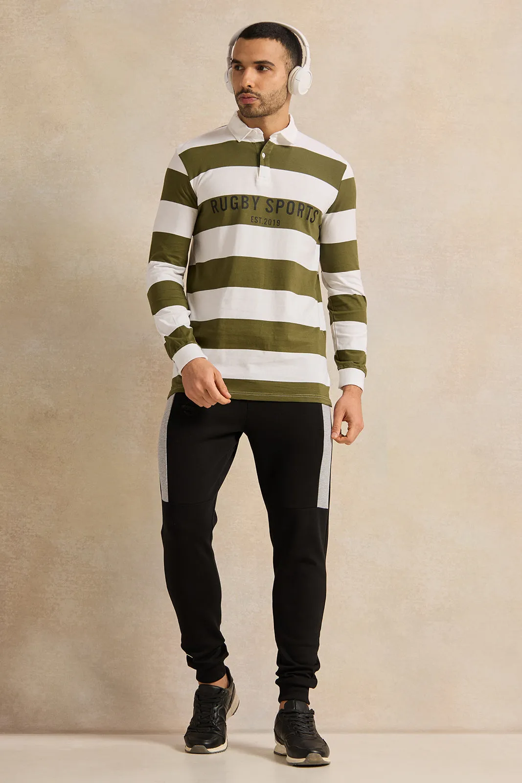 Men Green And White Casual Polo T-shirt