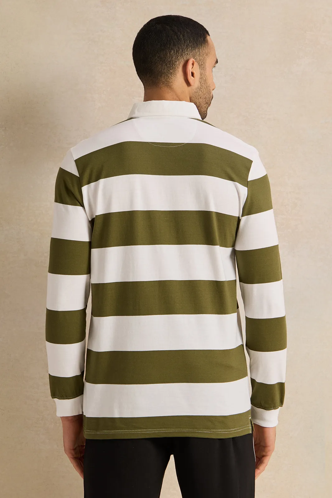Men Green And White Casual Polo T-shirt