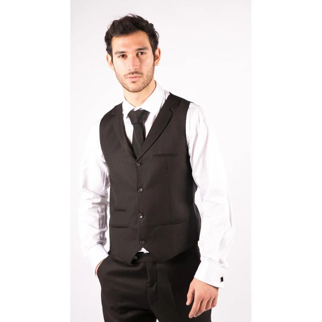 Mens 3 Piece Suit Black Tailored Fit Smart Formal 1920s Classic Vintage Gatsby