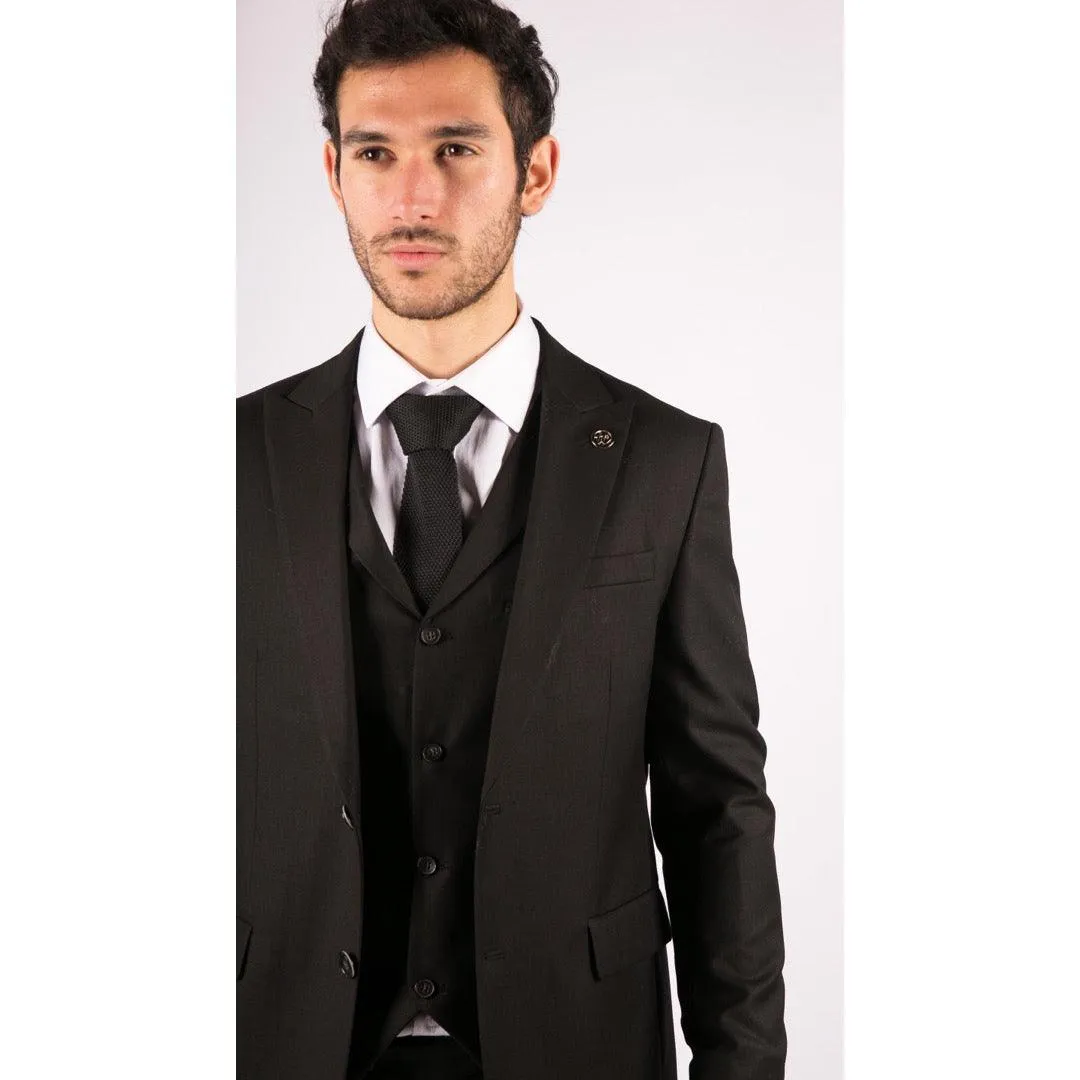 Mens 3 Piece Suit Black Tailored Fit Smart Formal 1920s Classic Vintage Gatsby