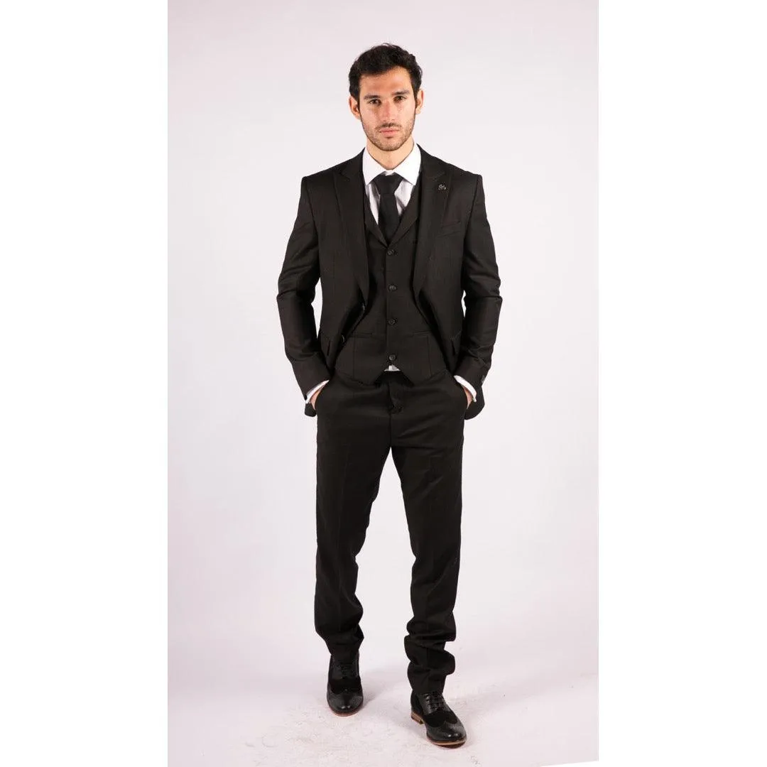 Mens 3 Piece Suit Black Tailored Fit Smart Formal 1920s Classic Vintage Gatsby