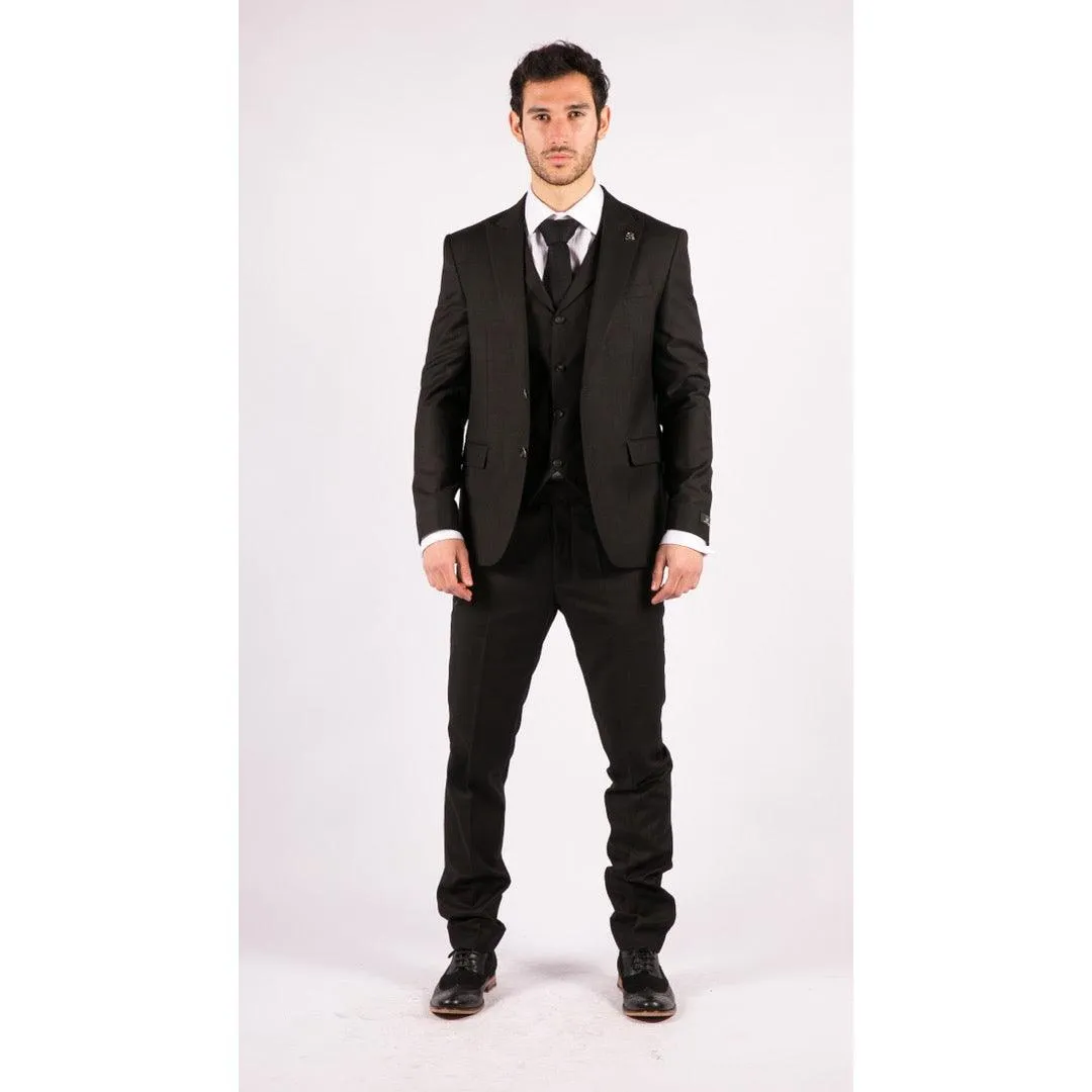 Mens 3 Piece Suit Black Tailored Fit Smart Formal 1920s Classic Vintage Gatsby