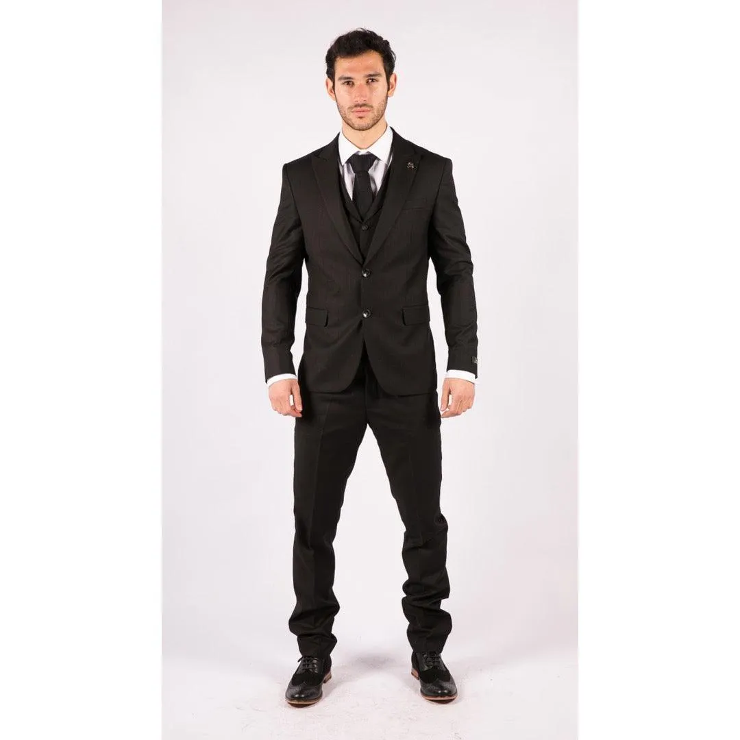 Mens 3 Piece Suit Black Tailored Fit Smart Formal 1920s Classic Vintage Gatsby