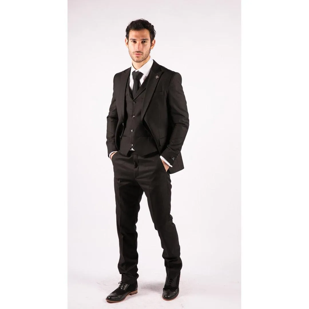 Mens 3 Piece Suit Black Tailored Fit Smart Formal 1920s Classic Vintage Gatsby