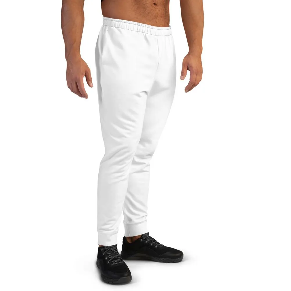Men's Bright White Premium Joggers, Solid White Color Designer Premium Fashion Joggers - Made in EU