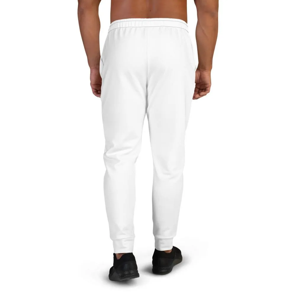 Men's Bright White Premium Joggers, Solid White Color Designer Premium Fashion Joggers - Made in EU