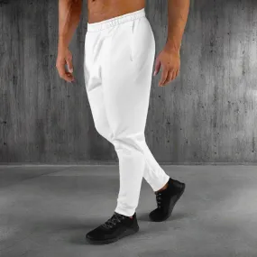 Men's Bright White Premium Joggers, Solid White Color Designer Premium Fashion Joggers - Made in EU