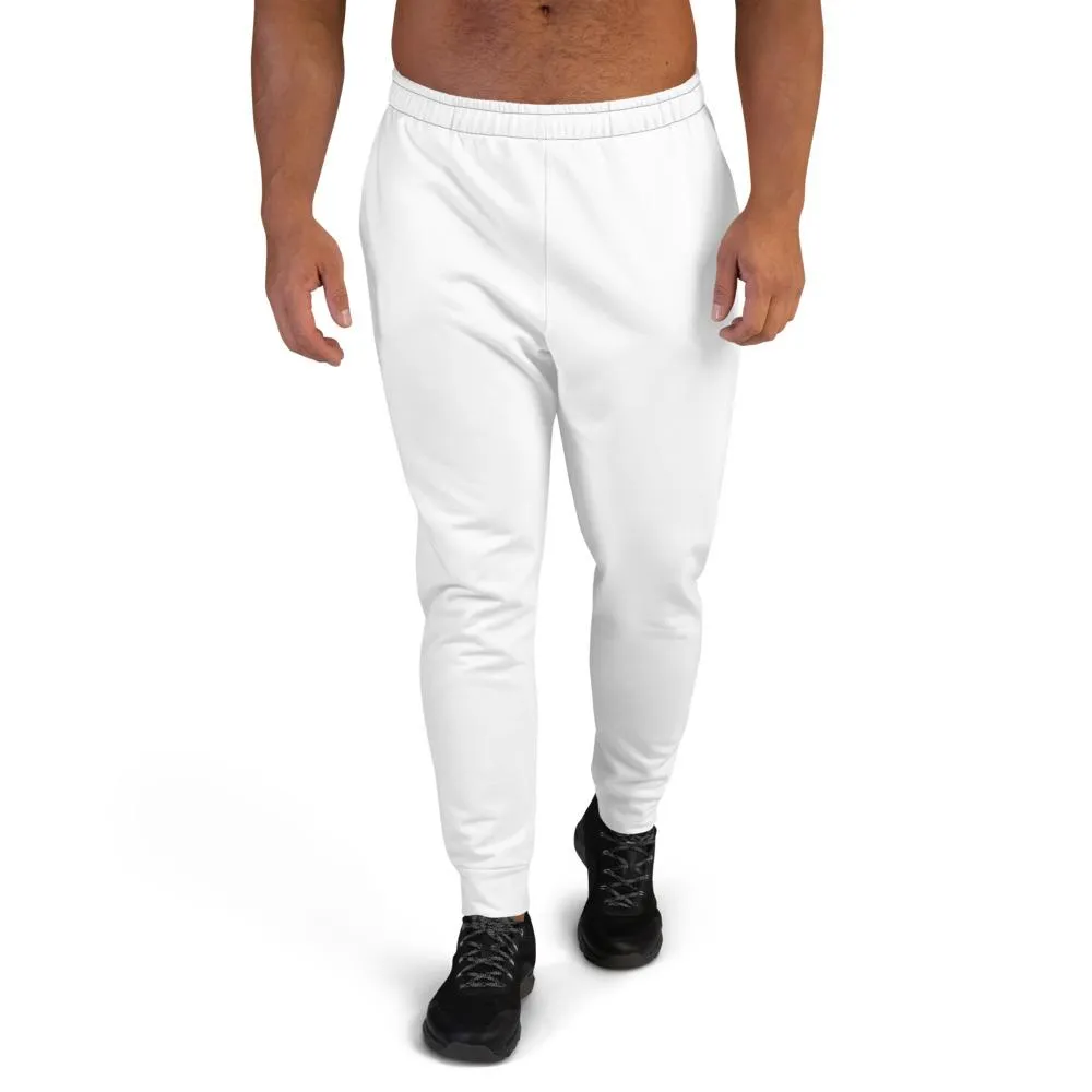 Men's Bright White Premium Joggers, Solid White Color Designer Premium Fashion Joggers - Made in EU