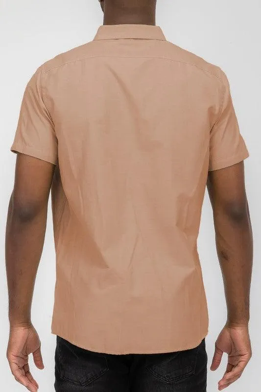 Mens Short Sleeve Pastel Color Casual Shirts