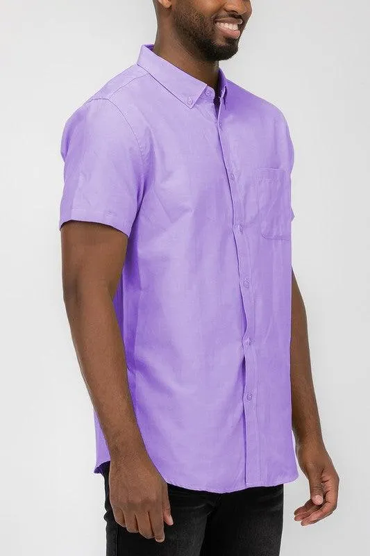 Mens Short Sleeve Pastel Color Casual Shirts