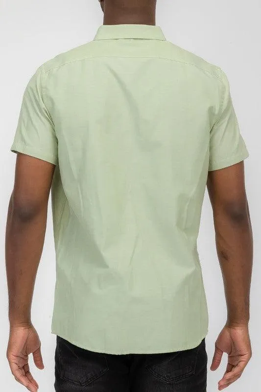 Mens Short Sleeve Pastel Color Casual Shirts