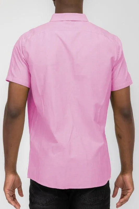 Mens Short Sleeve Pastel Color Casual Shirts