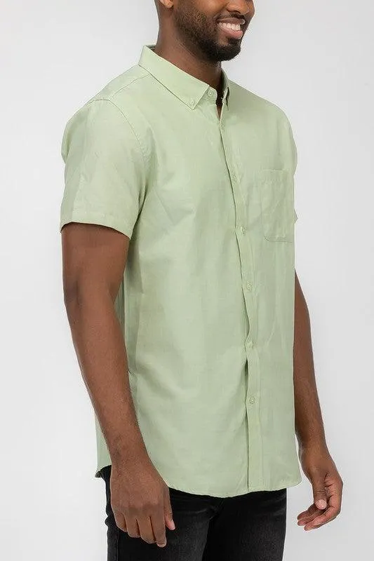 Mens Short Sleeve Pastel Color Casual Shirts