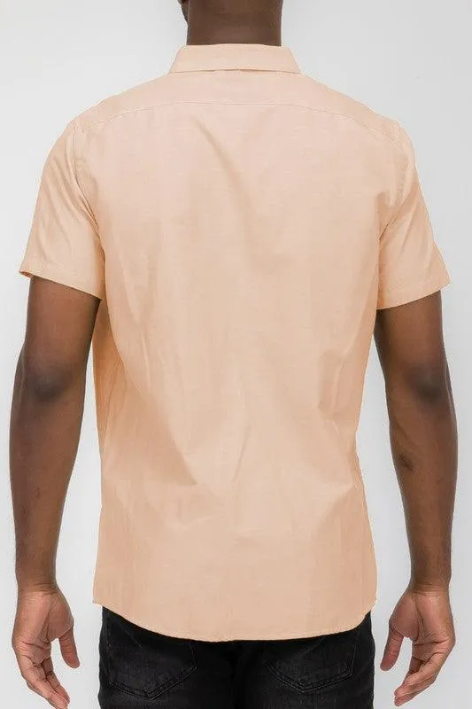 Mens Short Sleeve Pastel Color Casual Shirts