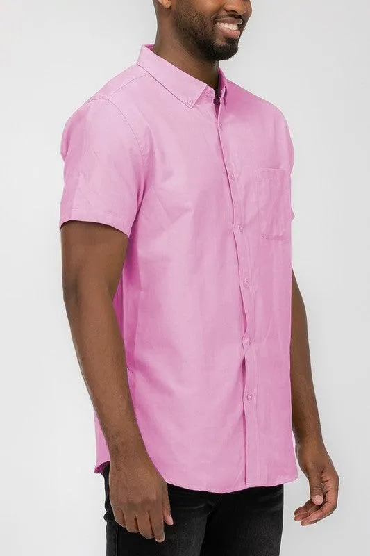 Mens Short Sleeve Pastel Color Casual Shirts