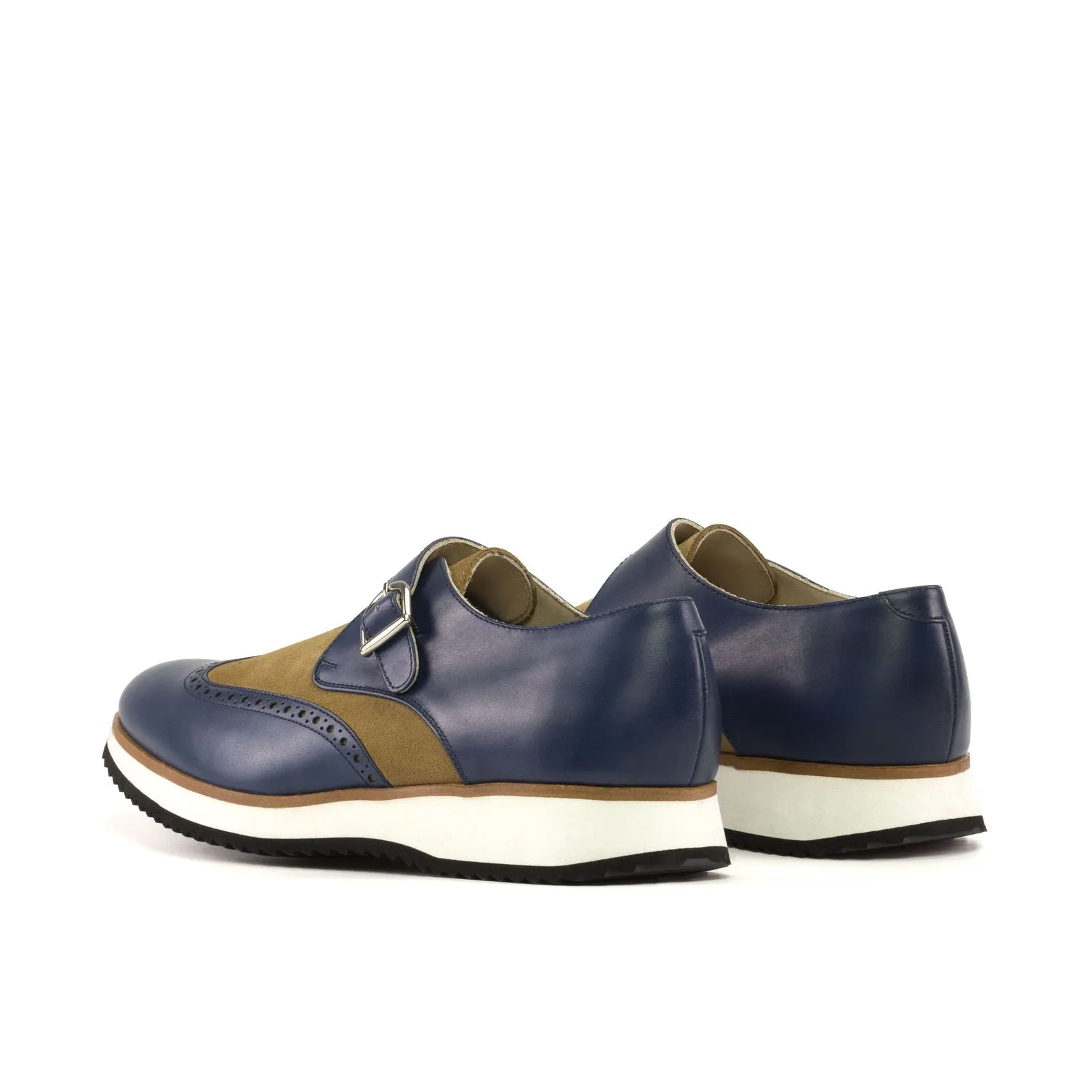 Men's Single Monk Leather Shoes Wide Plus Size Brown Blue 5430