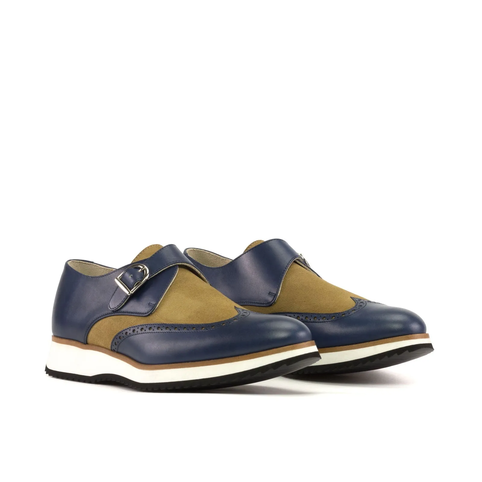 Men's Single Monk Leather Shoes Wide Plus Size Brown Blue 5430
