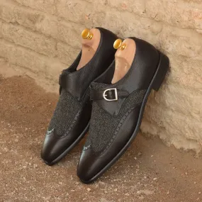 Men's Single Monk Leather Shoes Wide Plus Size Grey Black 2668