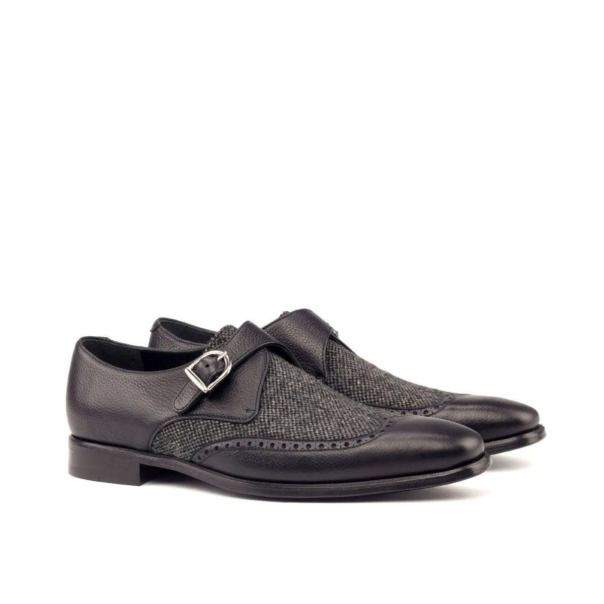 Men's Single Monk Leather Shoes Wide Plus Size Grey Black 2668
