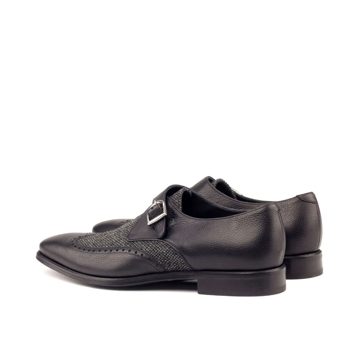 Men's Single Monk Leather Shoes Wide Plus Size Grey Black 2668
