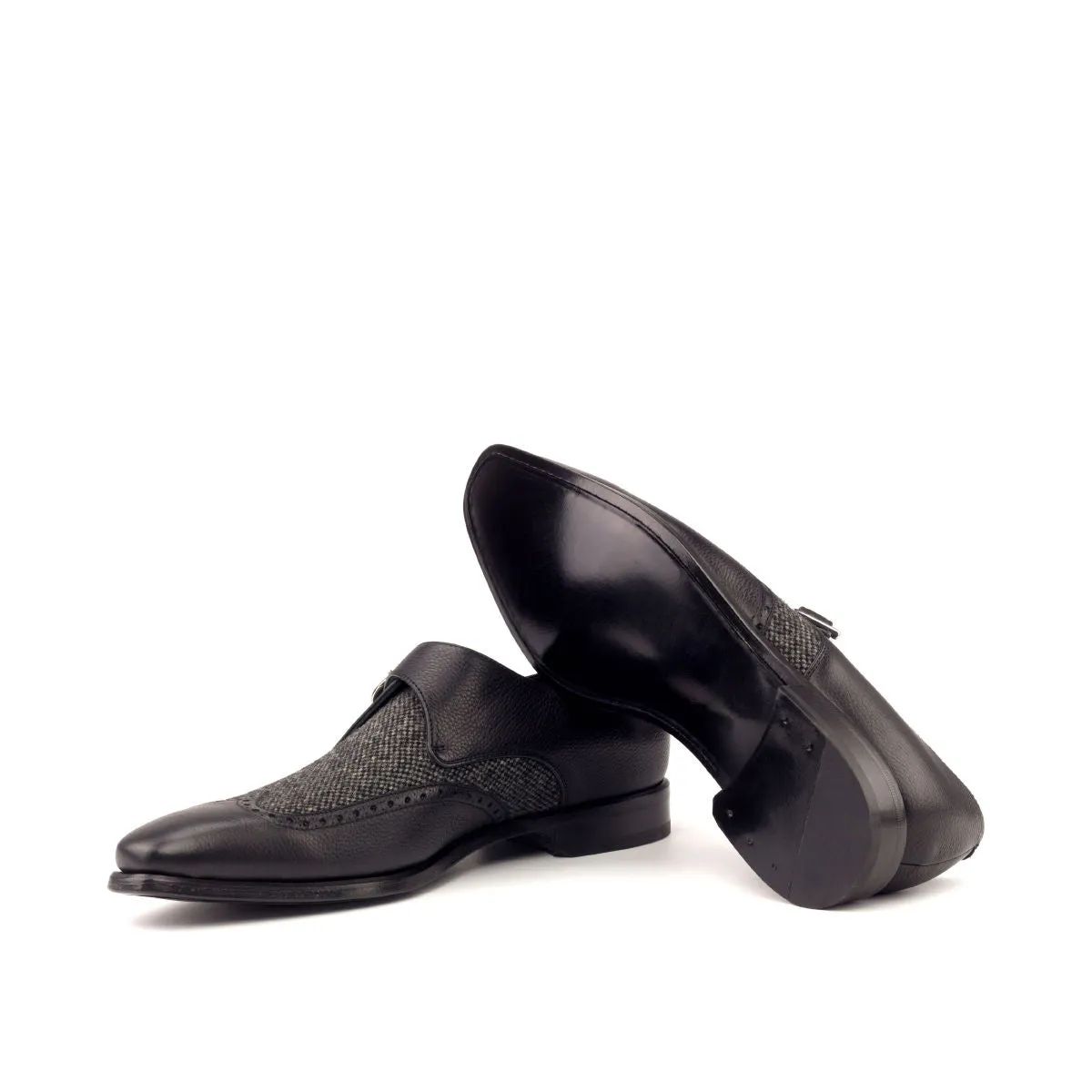 Men's Single Monk Leather Shoes Wide Plus Size Grey Black 2668