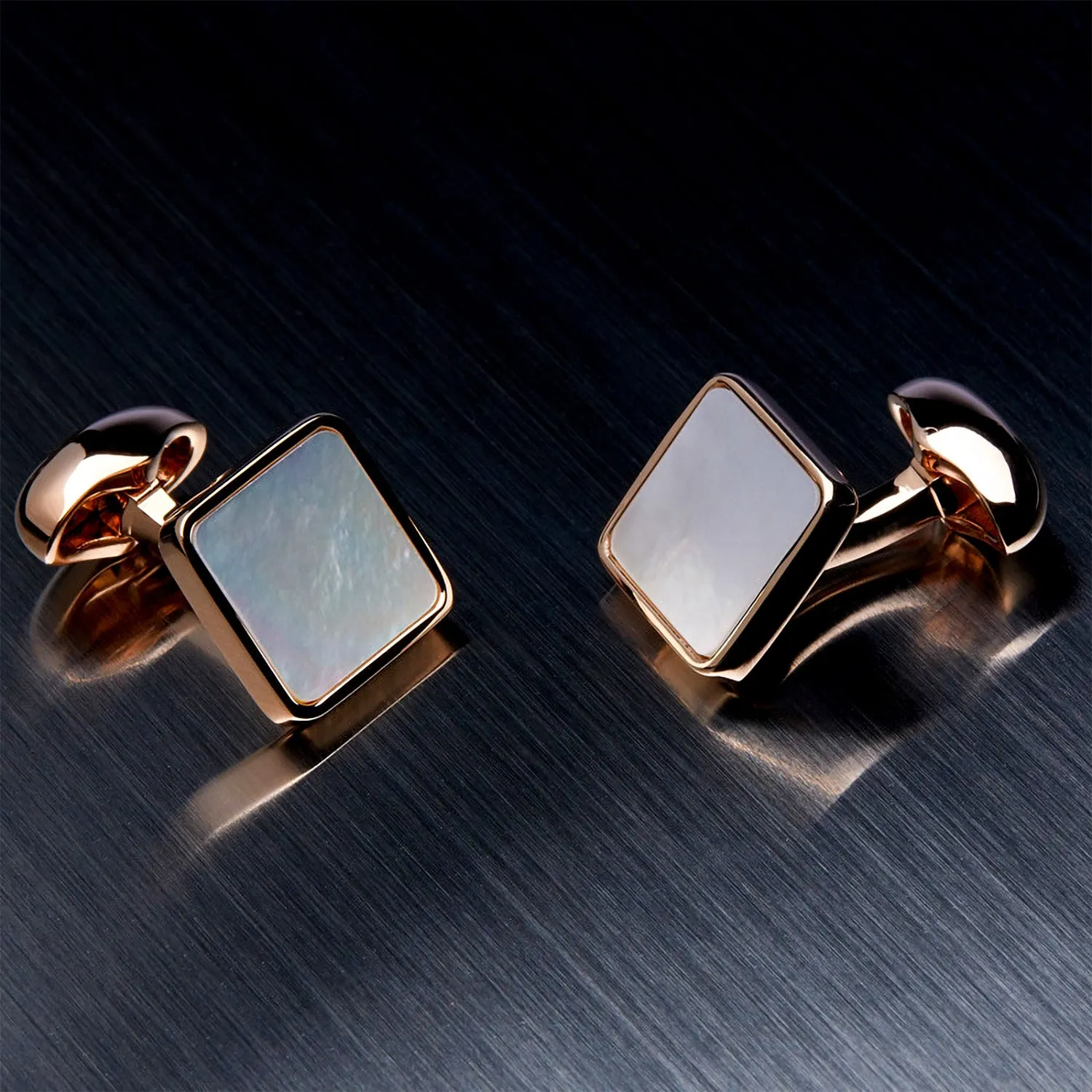 Men's Square Cufflinks, Mother of Pearl, Gold Plated