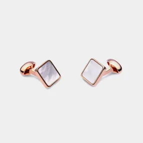 Men's Square Cufflinks, Mother of Pearl, Gold Plated