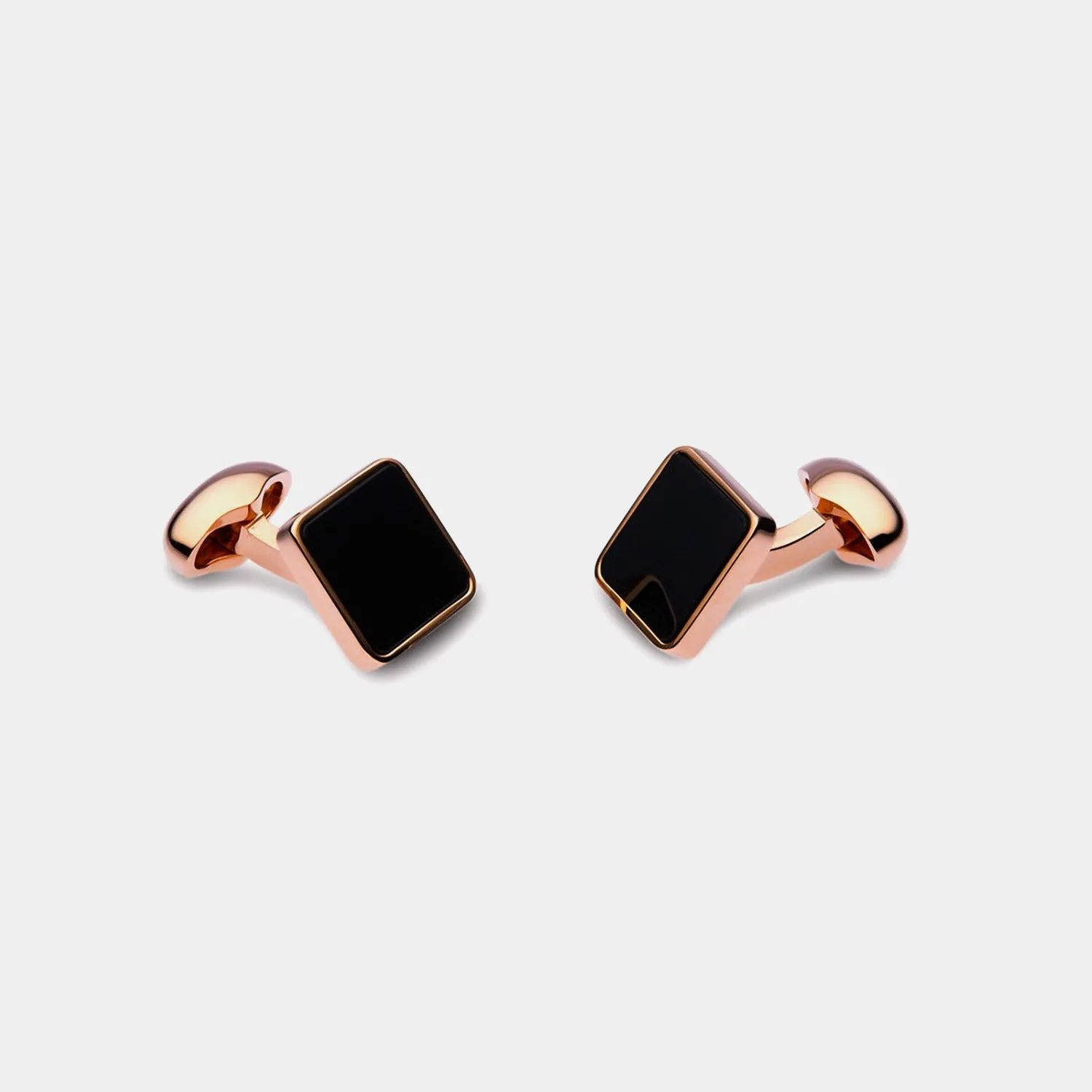 Men's Square Cufflinks, Onyx, Gold Plated