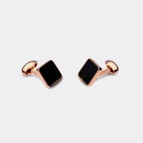 Men's Square Cufflinks, Onyx, Gold Plated