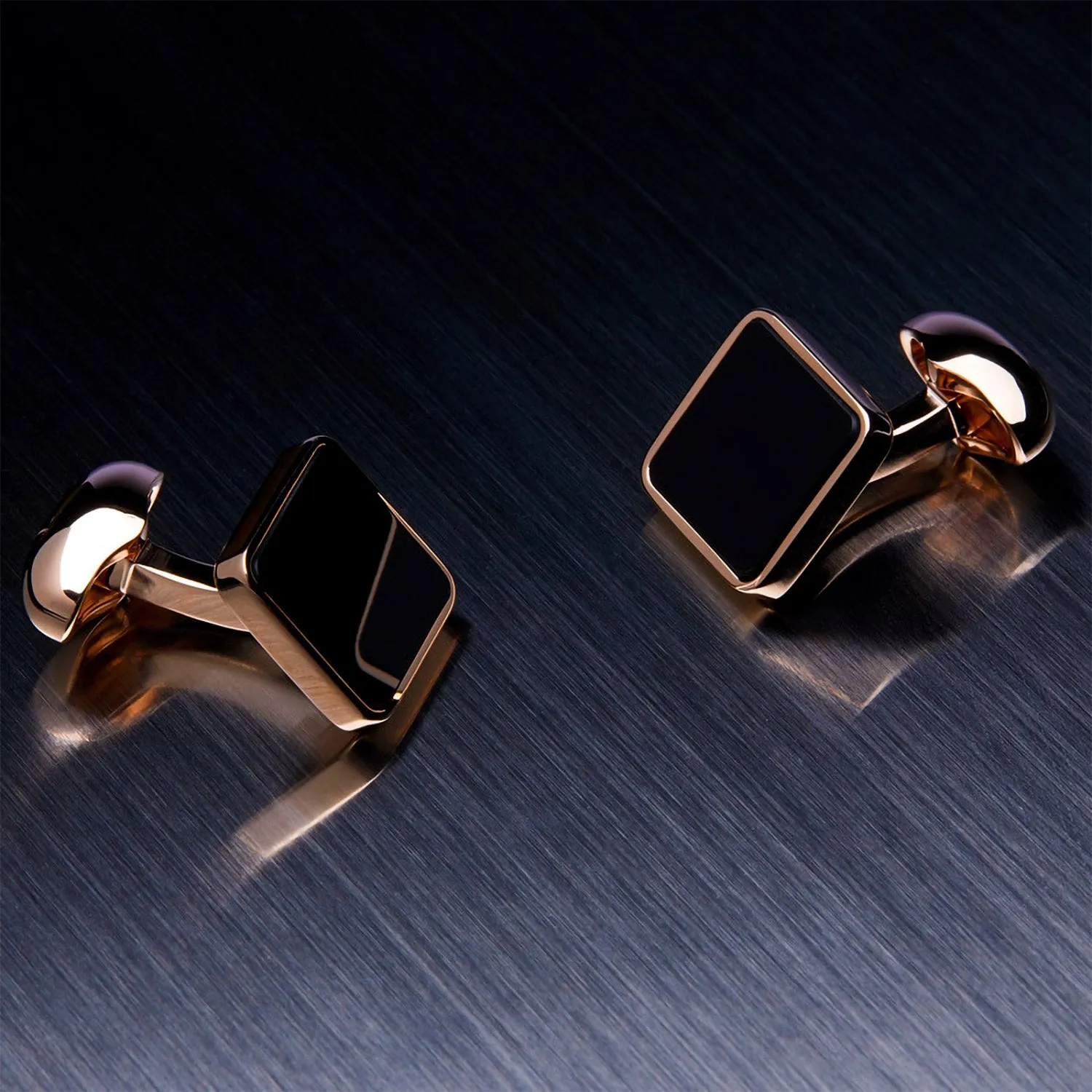 Men's Square Cufflinks, Onyx, Gold Plated