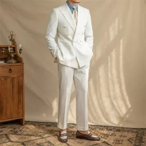Milky White & Cyan Seersucker Double-Breasted Jacket