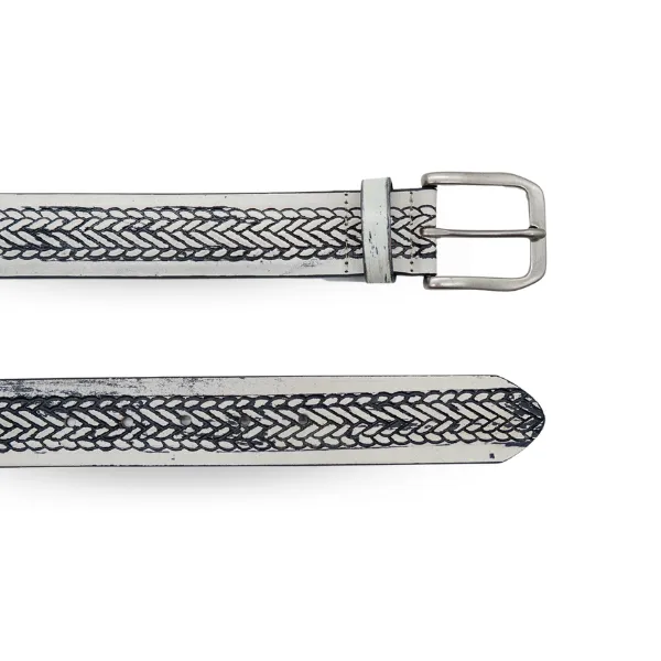 NEDINE - Unisex Black and Cream Leather Belt - CLEARANCE