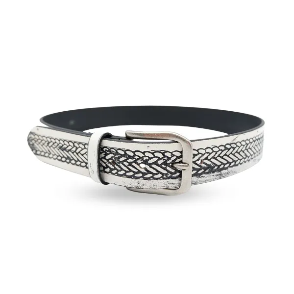 NEDINE - Unisex Black and Cream Leather Belt - CLEARANCE