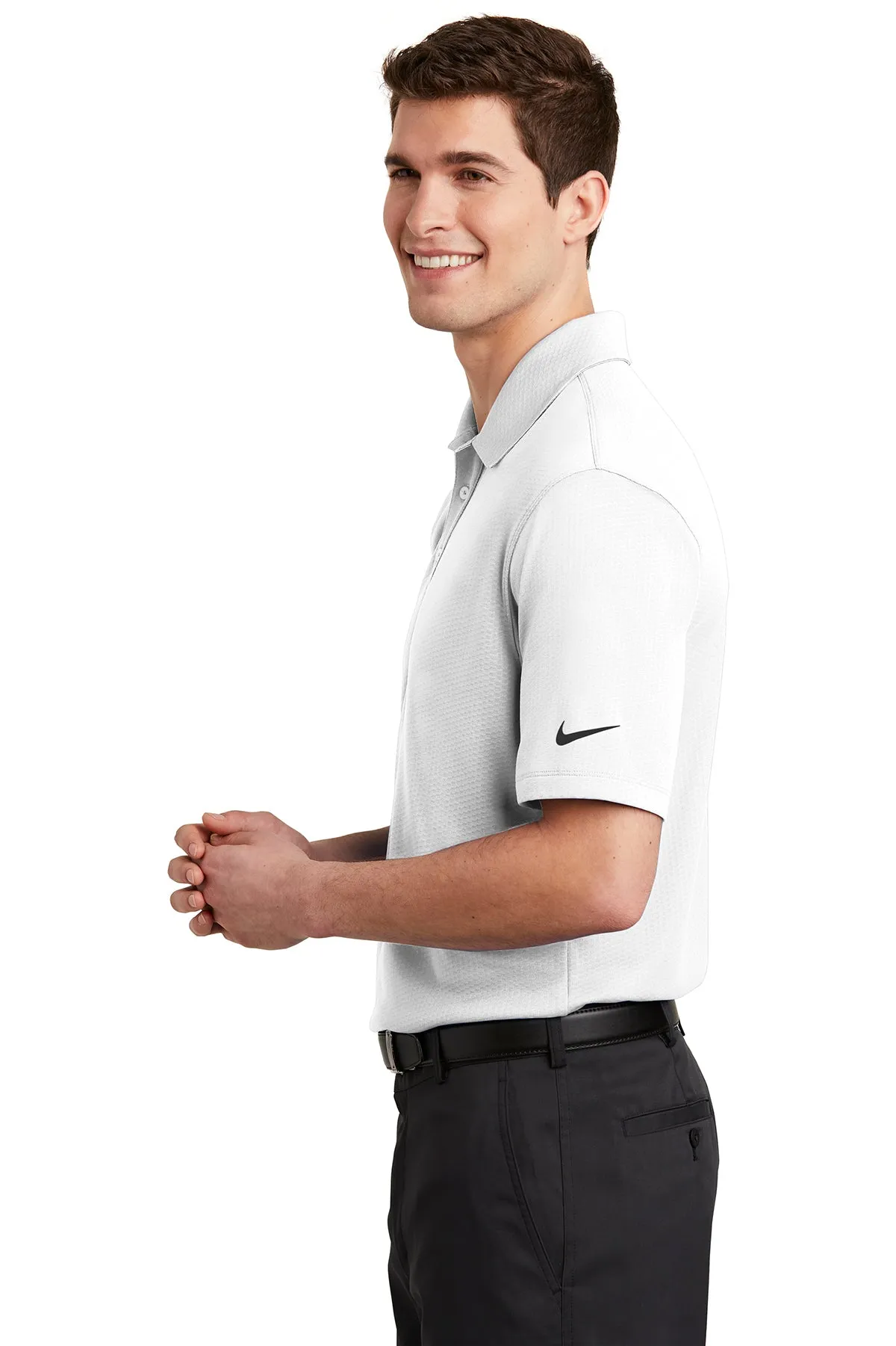 Nike DriFIT Hex Textured Customized Polos, White