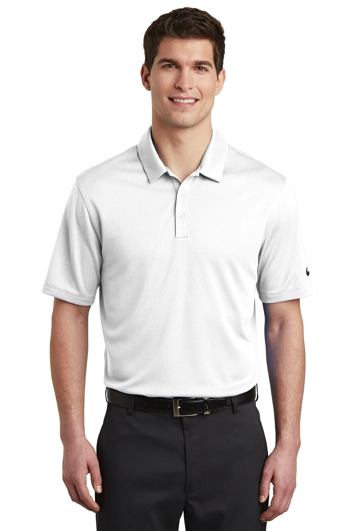 Nike DriFIT Hex Textured Customized Polos, White