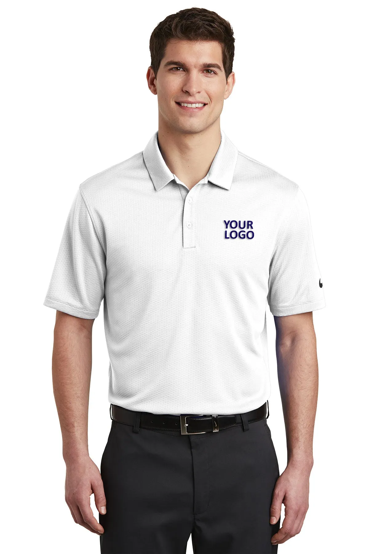 Nike DriFIT Hex Textured Customized Polos, White