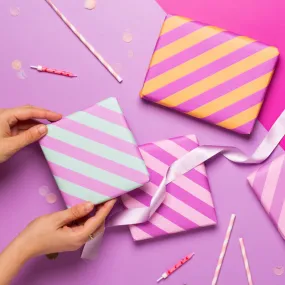 Pastel Candy Striped Birthday Wrapping Paper