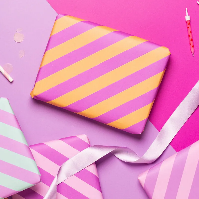 Pastel Candy Striped Birthday Wrapping Paper