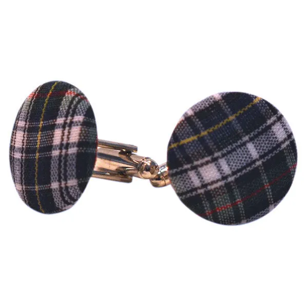Plaid Fabric Cufflinks - Green & Blue