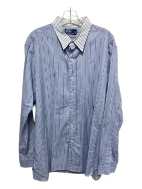 Polo Size XL Blue & White Cotton Striped Contrast Collar Men's Long Sleeve Shirt