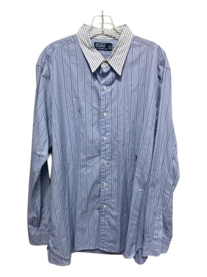 Polo Size XL Blue & White Cotton Striped Contrast Collar Men's Long Sleeve Shirt