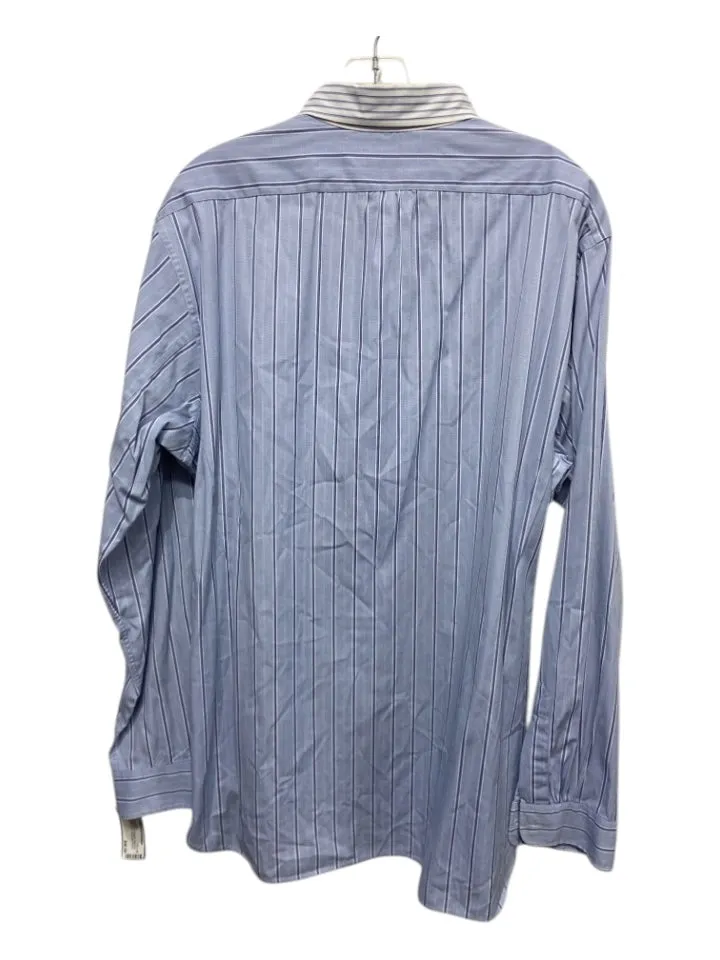 Polo Size XL Blue & White Cotton Striped Contrast Collar Men's Long Sleeve Shirt