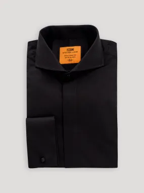 Poplin Dress Shirt Hidden Placket 100% Cotton | Cutaway Collar | French Cuff | Black