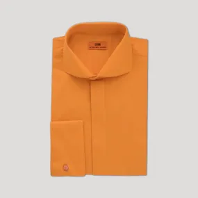Poplin Dress Shirt Hidden Placket 100% Cotton | Cutaway collar | French Cuff | Orange