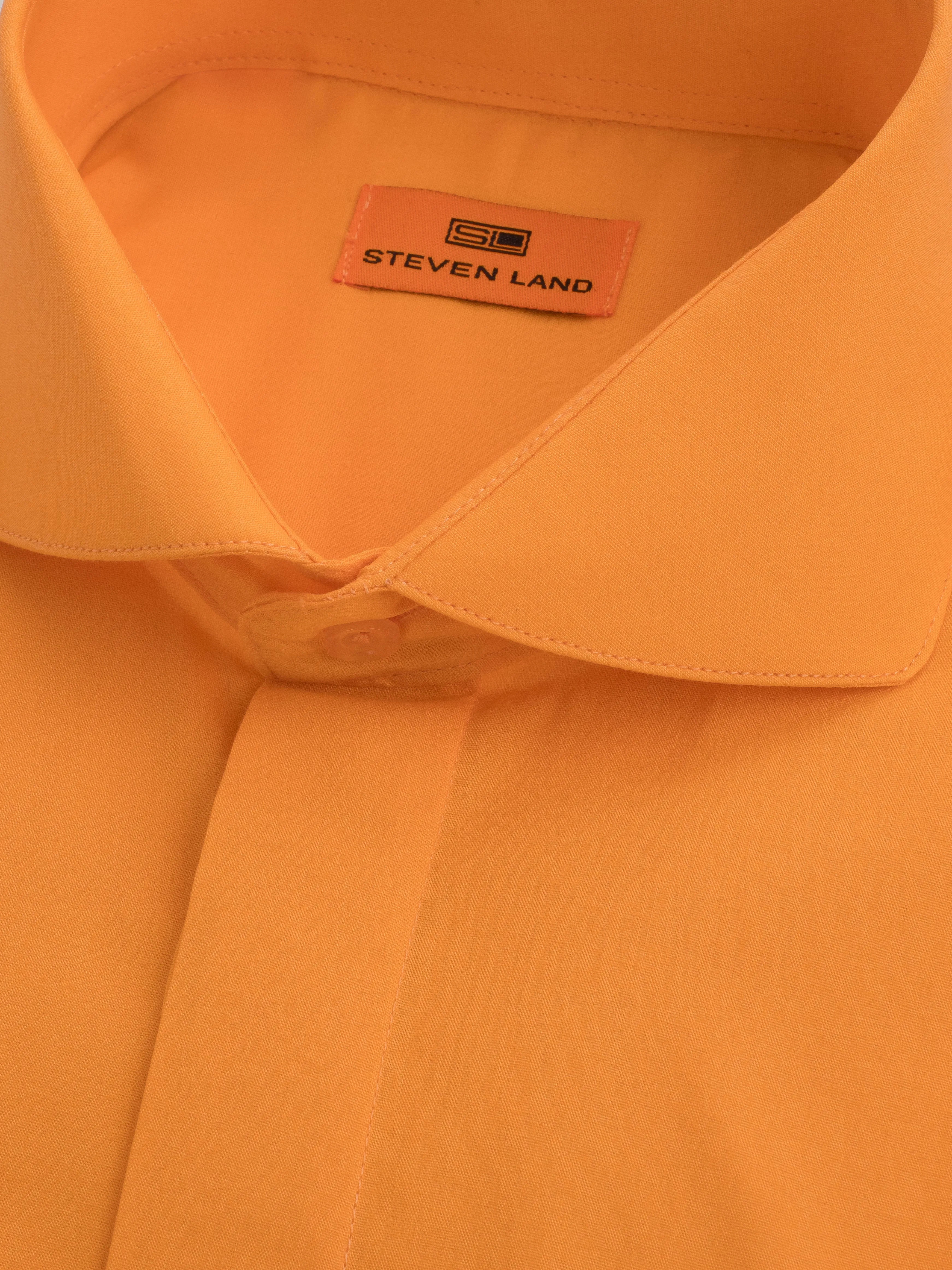 Poplin Dress Shirt Hidden Placket 100% Cotton | Cutaway collar | French Cuff | Orange