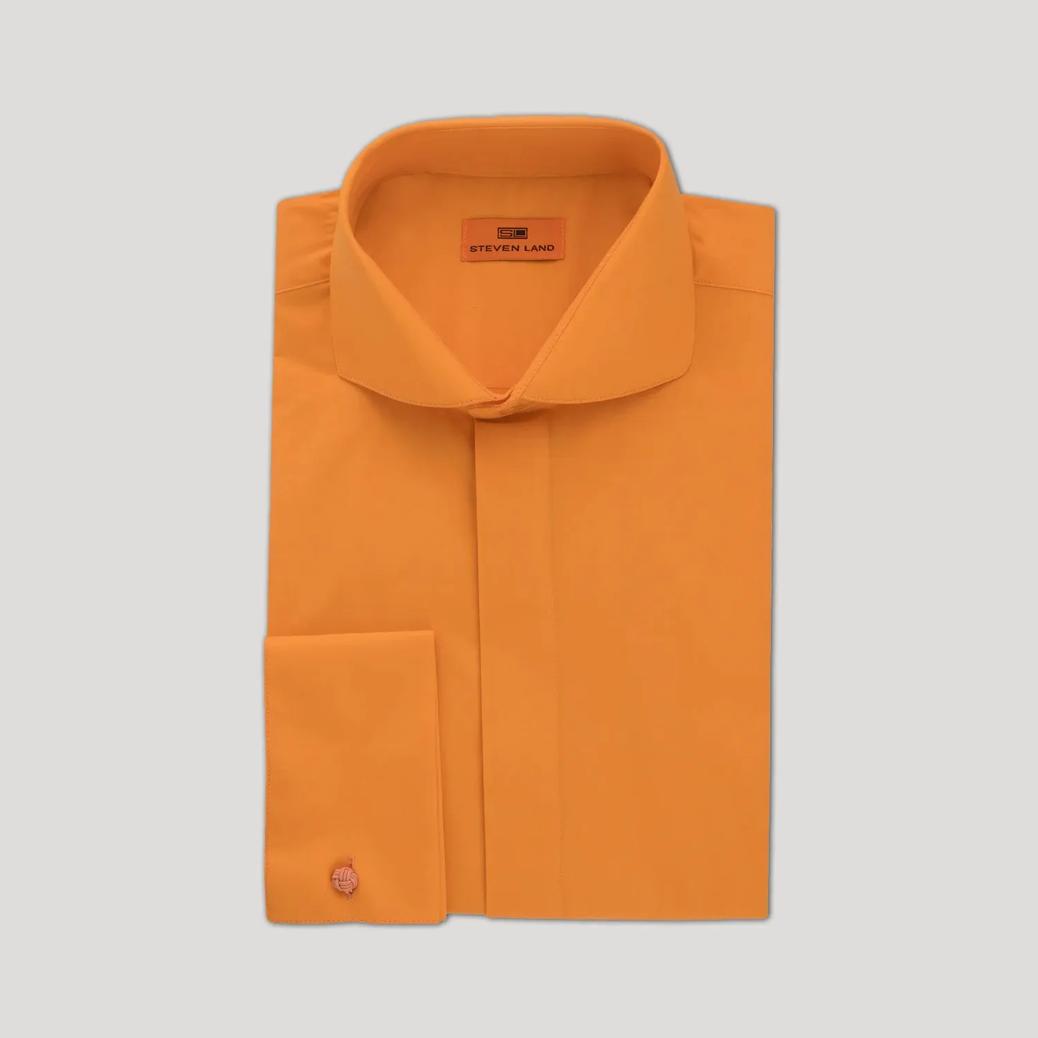 Poplin Dress Shirt Hidden Placket 100% Cotton | Cutaway collar | French Cuff | Orange