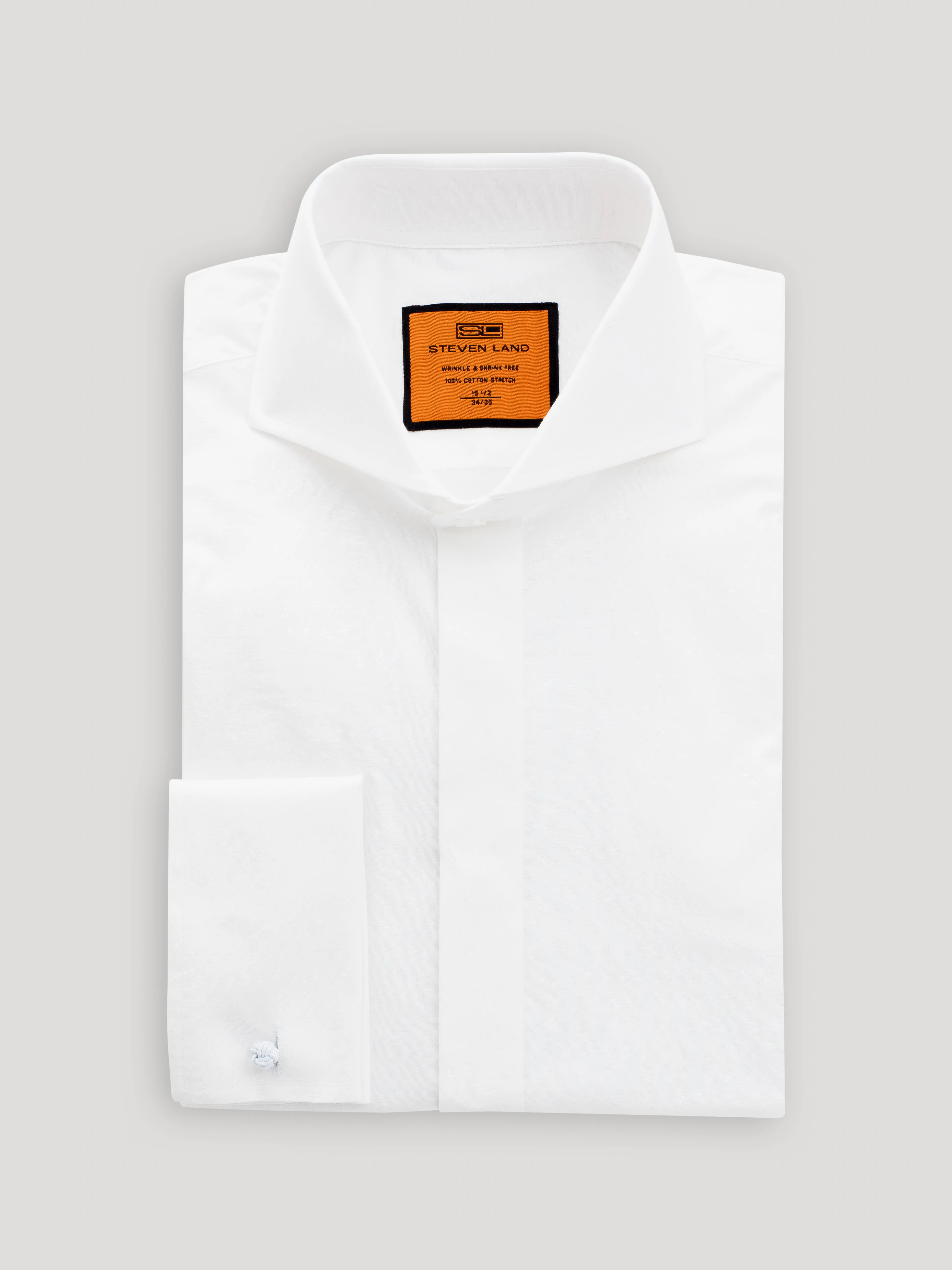 Poplin Dress Shirt Hidden Placket 100% Cotton | Cutaway Collar | French Cuff | White