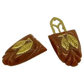 Red Bakelite Dress Clips, Pair