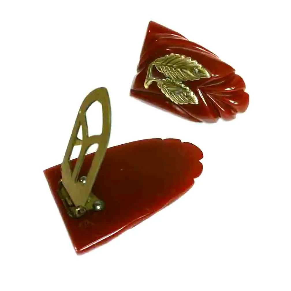 Red Bakelite Dress Clips, Pair